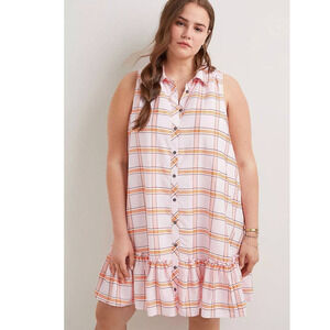 New Anthropologie Maeve Flounced Tunic Mini Dress $148 PLUS 1X Pink Shirtdress